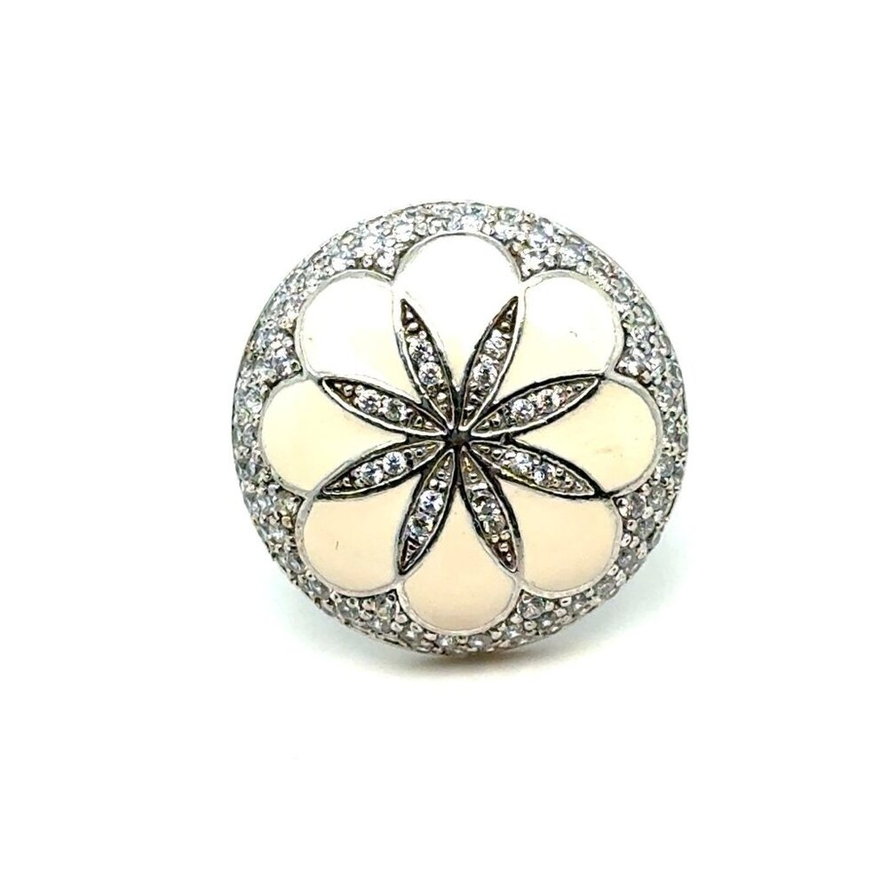 Gorgeous Silver‎ 925 White Enamel Flower Cz Ring